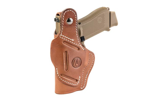 1791 Gunleather Leather Gun Holster - 3 Way OWB Right Handed Thumb Break Holster - Fits Glock 17, 19, Ruger SR9 SR22, Sig P225, Springfield XDS, SW Shield MP9 MP40, Walther CCP, P22, Taurus G2 - Brown